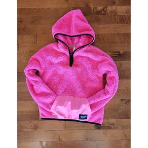Calvin Klein Girls Pink Fleece Pullover‎ Hoodie M 10/12 Zip Kangaroo Pocket Logo